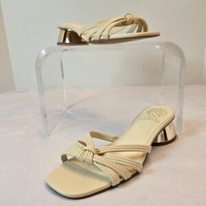 VINCE CAMUTO Laniah Leather Sandals  Block Heel Women Sz 7.5 Cream W/ Gold Heel